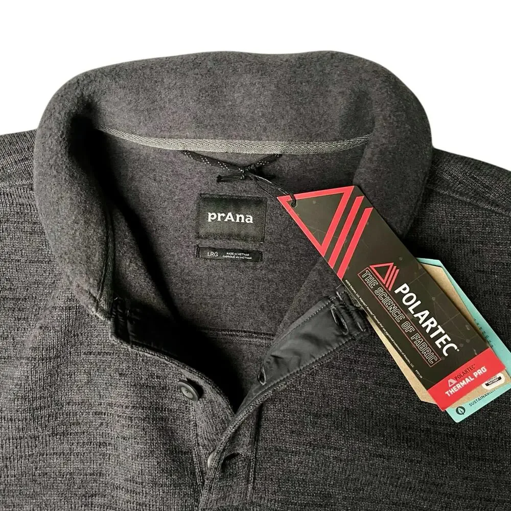 Prana Men's Tri Thermal Threads Henley knit Pullover Sweatshirt in Gray Size L